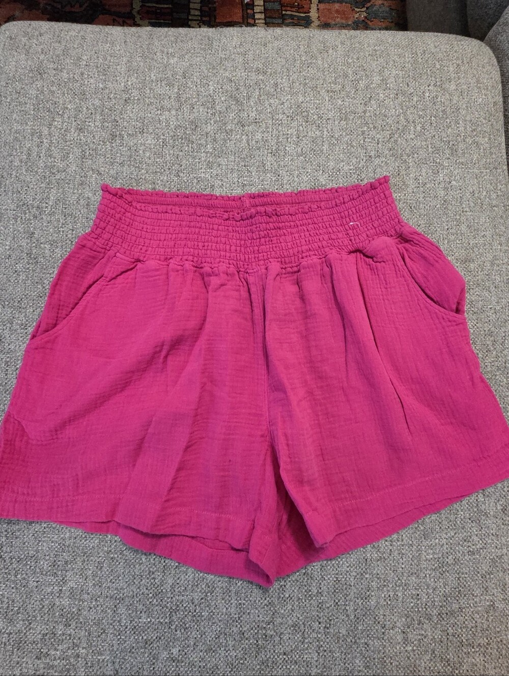 Three Dots Womens Smocked Waistband Double Layer Cotton Gauze Shorts Large